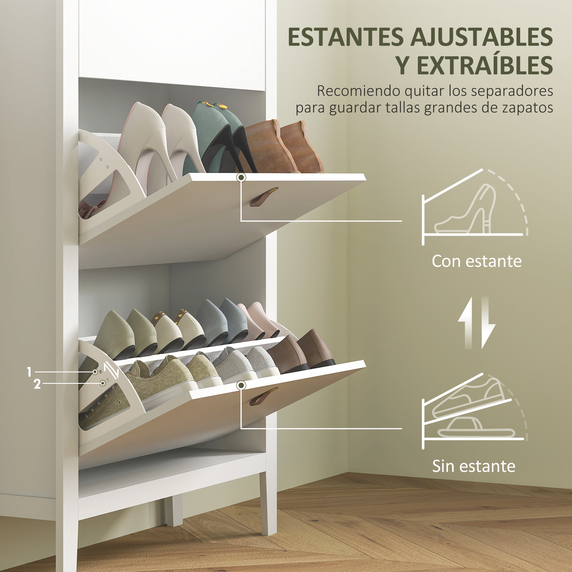 Mueble Zapatero Estrecho Zapatero Entrada Recibidor con 3 Cajones Abatibles Estantes Ajustables y Tiradores de PU para 21 Pares de Zapatos para Pasillo 80x24x131 cm Blanco