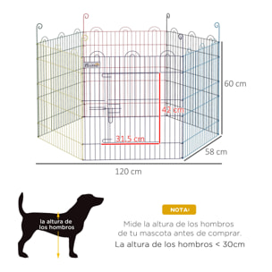 Parque Plegable para Mascotas Valla Metálica para Cachorros Conejos y Otras Mascotas de 6 Paneles para Interior y Exterior Ø120x60 cm Multicolor