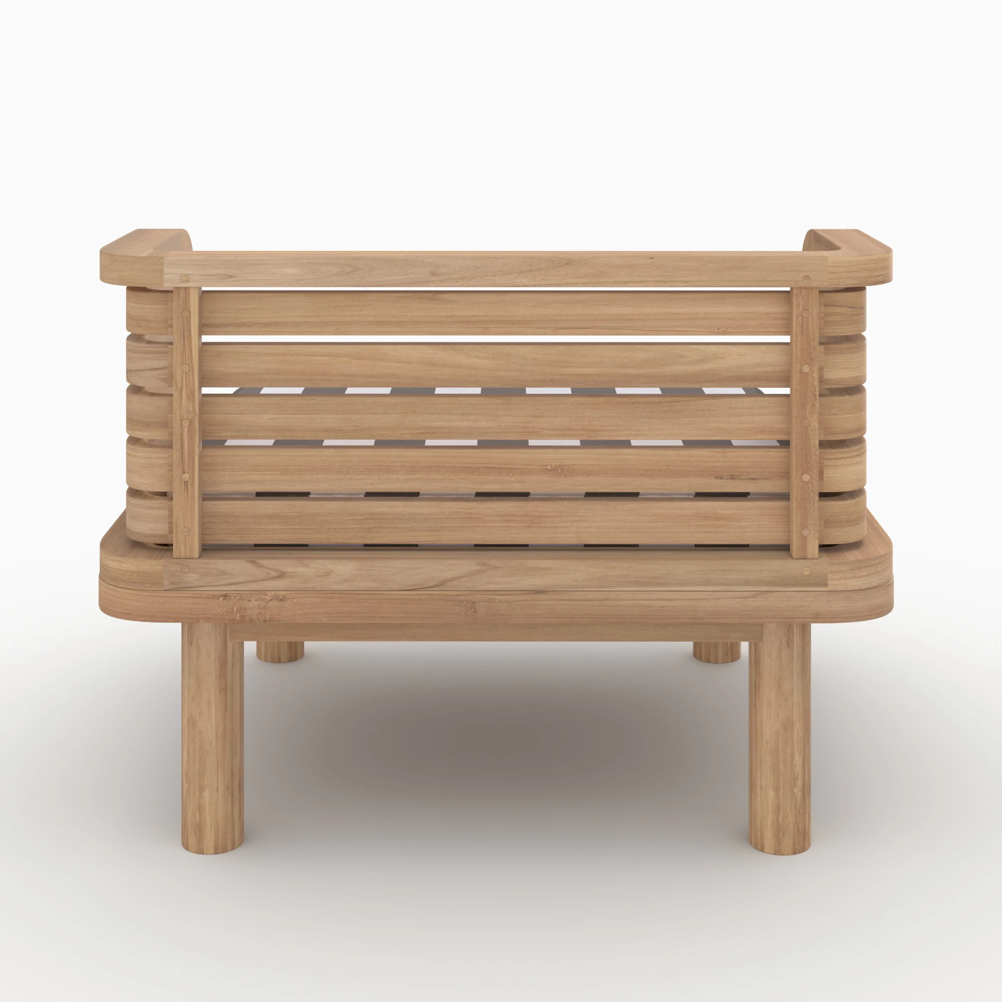 Salon de jardin 2 places en teck et tissu rayé gris, 2 fauteuils - Kilda