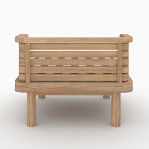 Salon de jardin 2 places en teck et tissu rayé gris, 2 fauteuils - Kilda