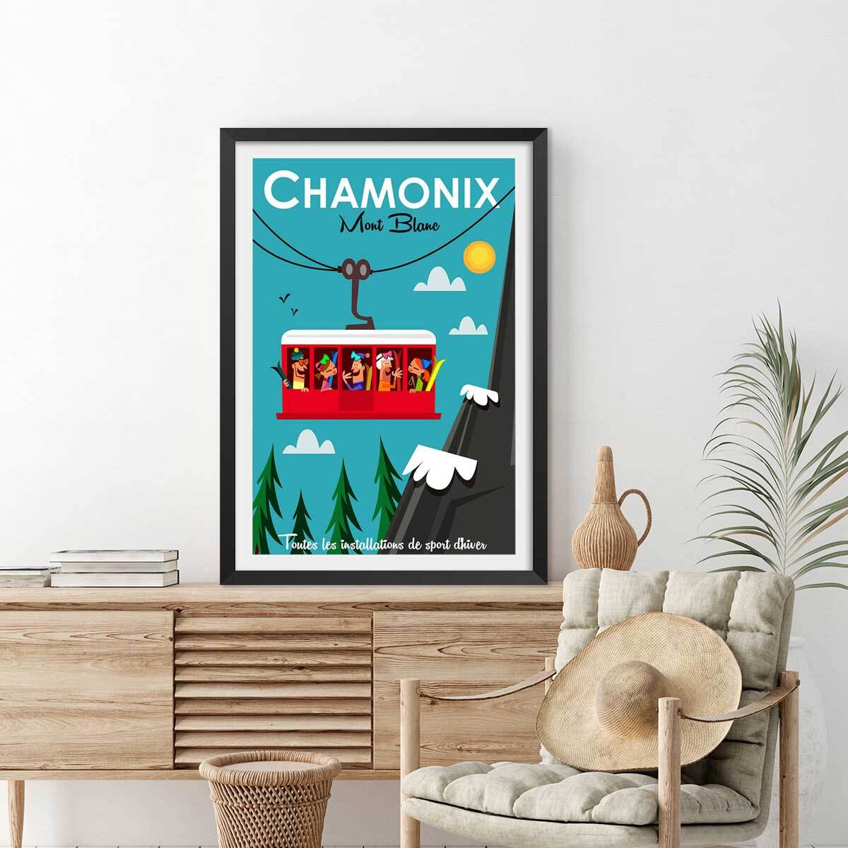 Poster de les grands montets Affiche + cadre en bois - Noir