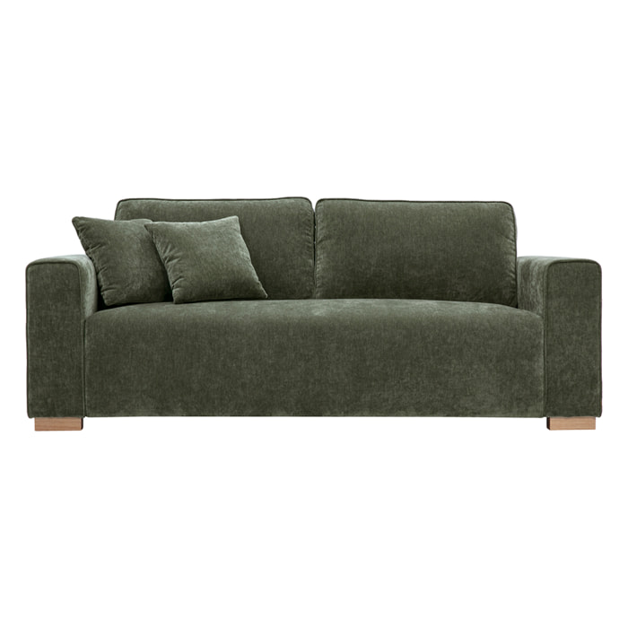 Canapé design 3 places en tissu effet velours vert kaki PEPPER