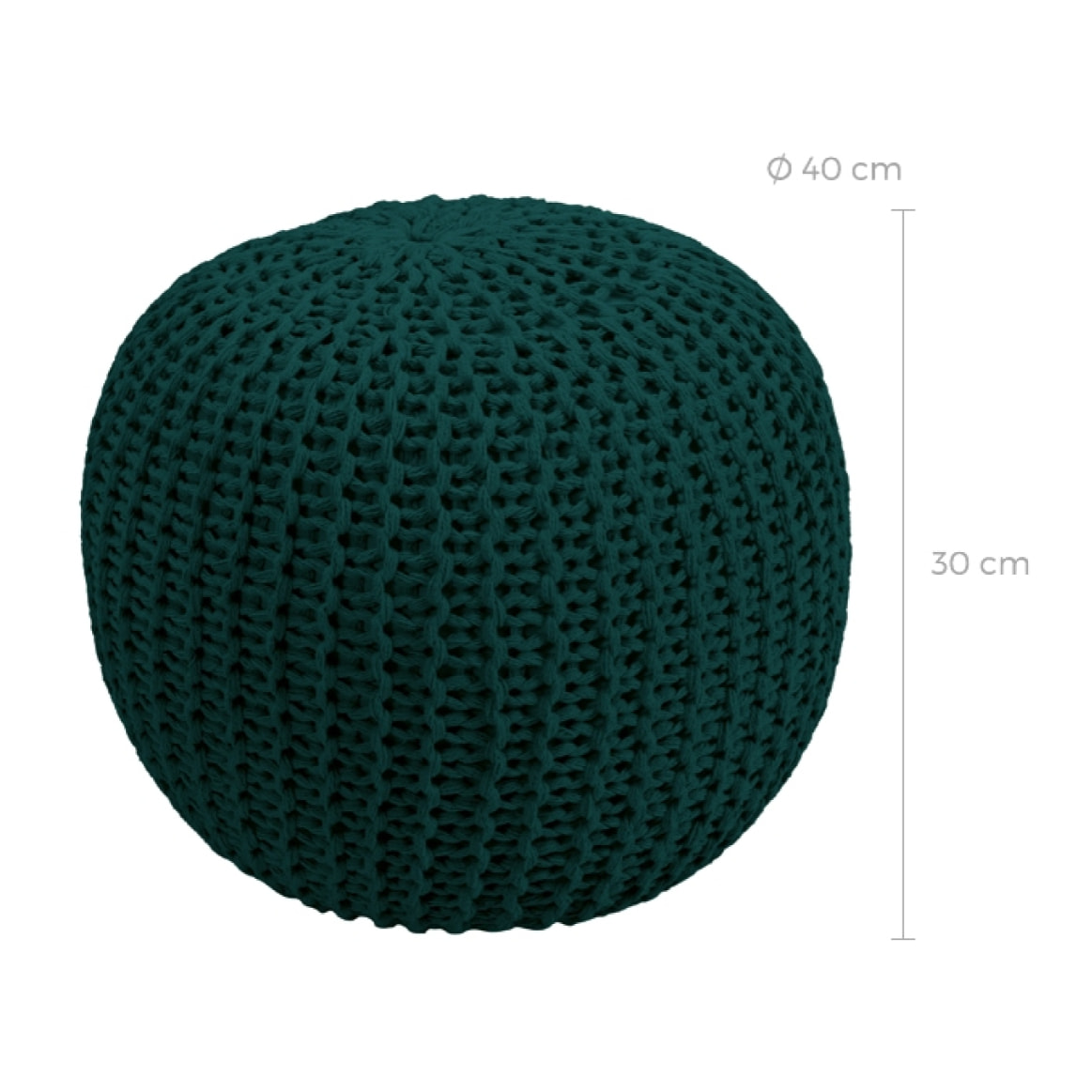 Pouf tricot rond en coton vert sapin D40 cm - Elisa