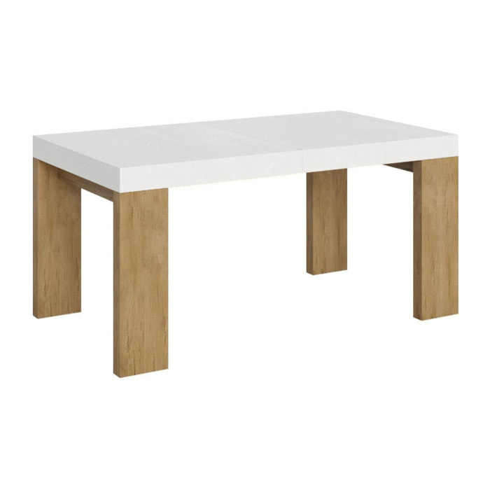 Mesa extensible 90x160/420 cm Roxell Mix tapa Fresno Blanco patas Roble Natural