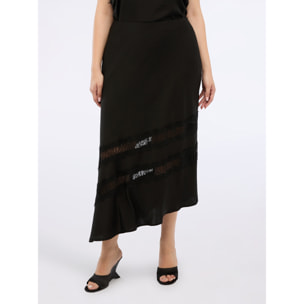 Fiorella Rubino - Gonna lunga svasata in raso con pizzo - Nero