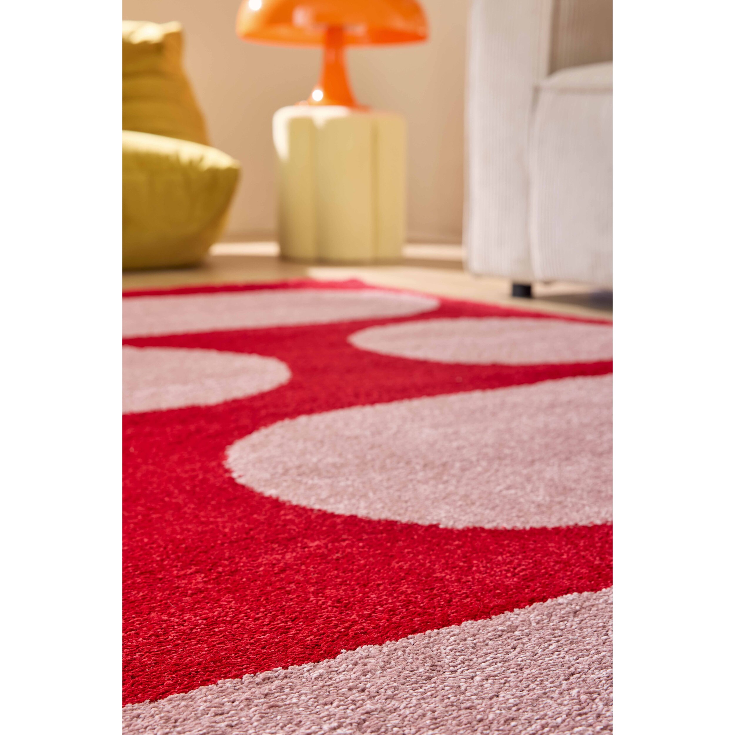 GROOVY - Tapis rétro coloré à motif géométrique - Confortable et moelleux - Rouge