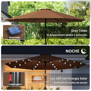 Sombrilla Terraza Exterior Ø265 cm Sombrilla de Jardín con 32 Luces LED Solares Poste de Acero y Manivela Parasol Inclinable para Patio Terraza Marrón