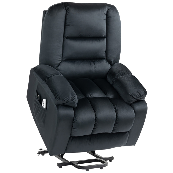 Fauteuil de massage releveur - 8 points de massage, fonction chauffante - 2 télécommandes - velours noir