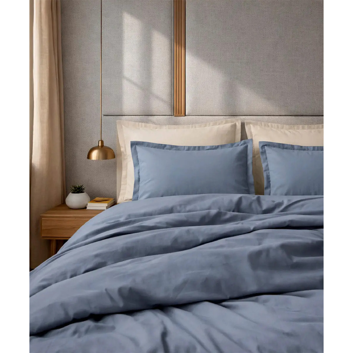 Completo Lenzuola RASO AZZURRO tinta unita per letto matrimoniale 100% Raso di Cotone e Made in Italy