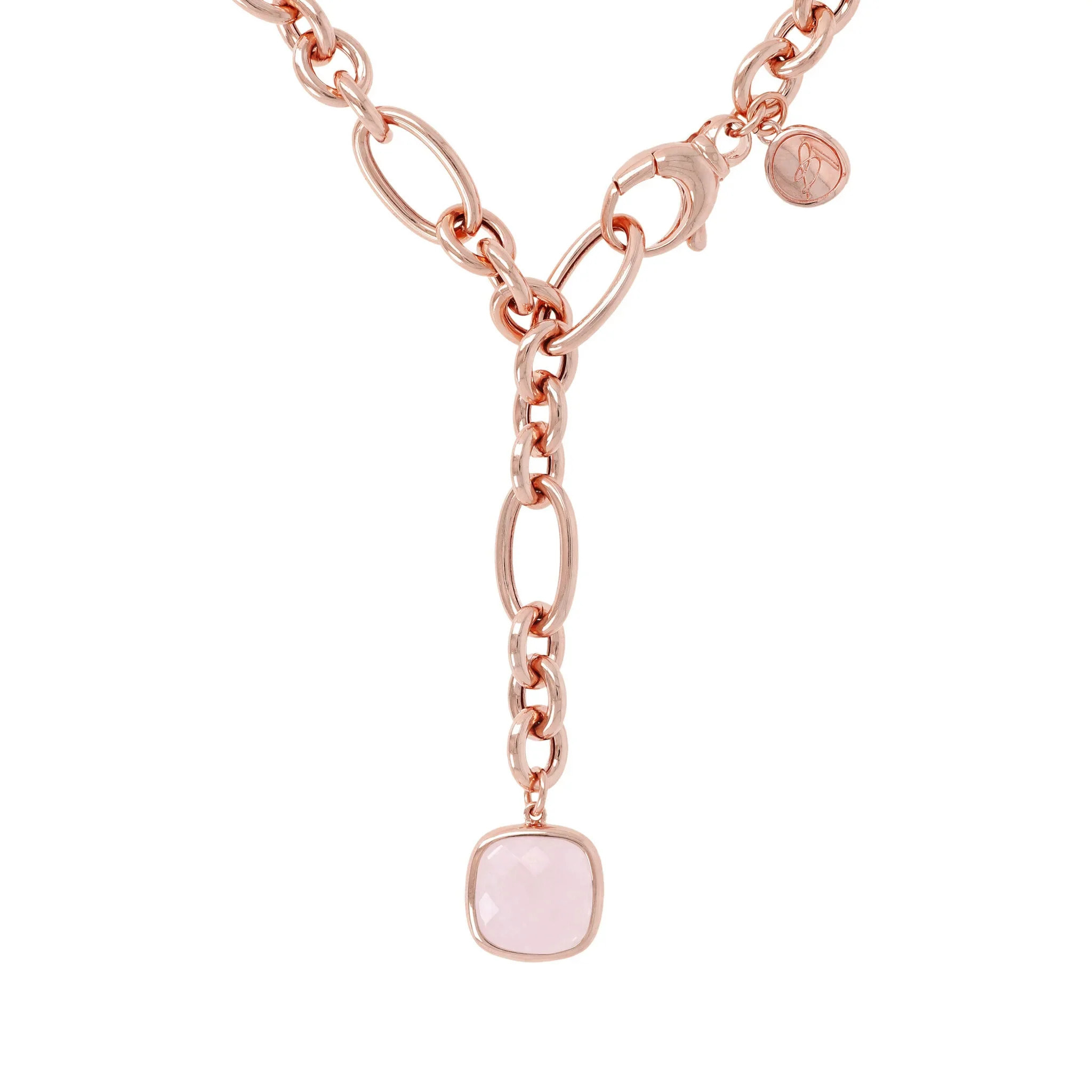 Collana a Cravatta Catena Ovale con Quarzo Marrone Quadrato