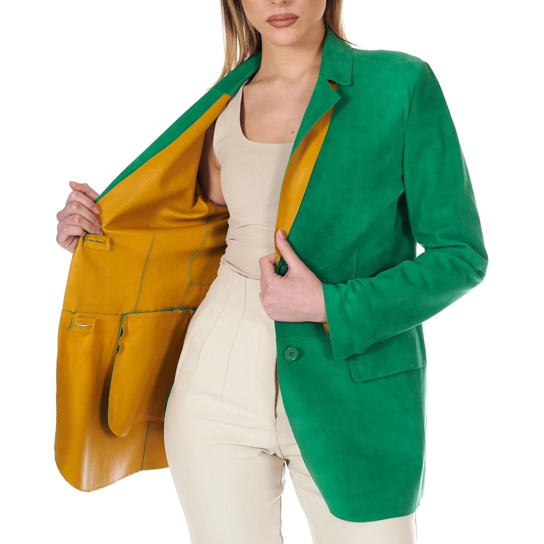 Giacca blazer in pelle scamosciata colore verde