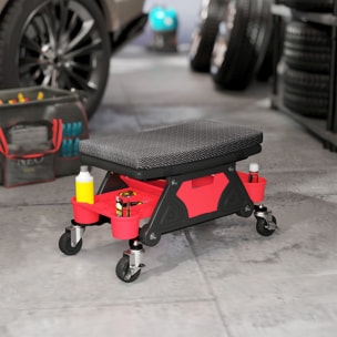 Tabouret d'atelier mobile - tabouret de mécanicien - coussin intégré, 3 plateaux outils - noir rouge