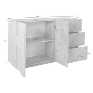 Credenza moderna a 2 ante e 3 cassetti, Made in Italy, Madia da cucina con dettaglio, Buffet di design da soggiorno, cm 143x44h86, colore Grigio Cenere