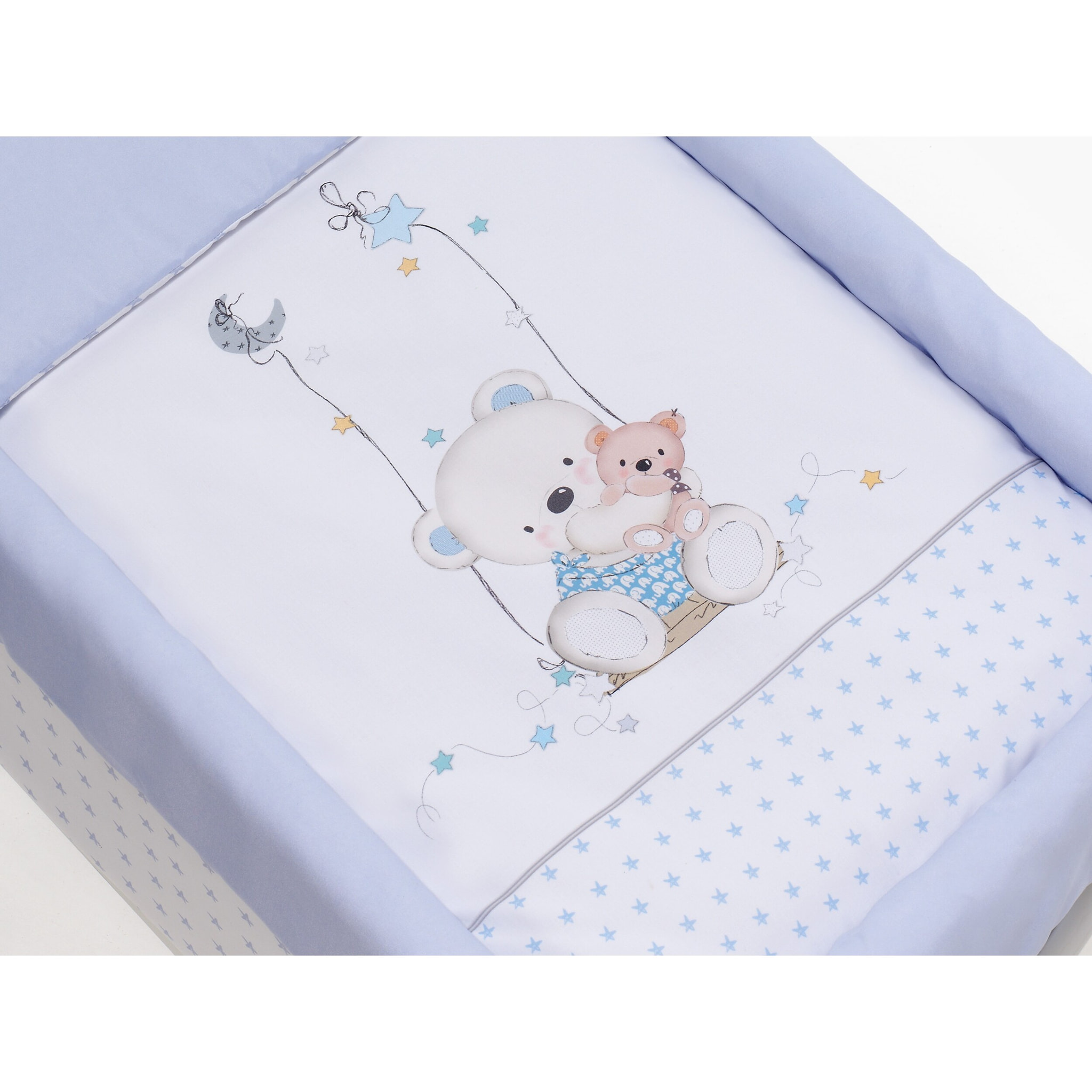 Minicuna con Textil Oso Columpio Azul