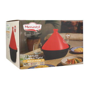 Tajine d24cm fond alu induction couvercle en céramique magenta