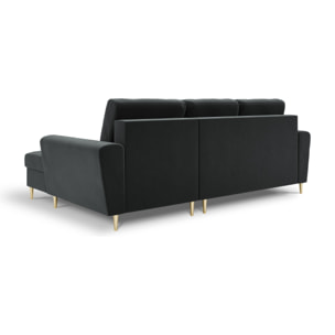 Canapé d'angle droit convertible avec coffre de rangement "Kyoto" 4 places en velours gris foncé