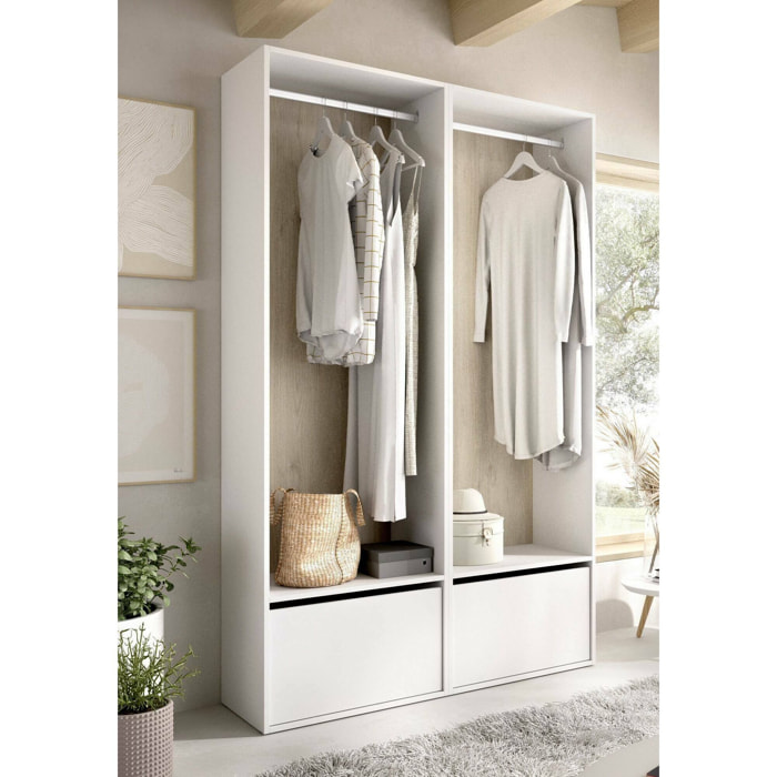 Guardaroba grande Pewa, Mobile camera da letto, Cabina armadio portabiti, Armadio appendiabiti, 120x45 h205 cm, Bianco e Rovere
