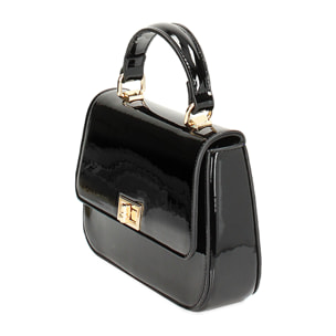 Minibolsa negra de charol redonda