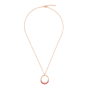 Collana con Pendente Doppio ad Anello in Pavé di Cubic Zirconia e Smalto Fucsia