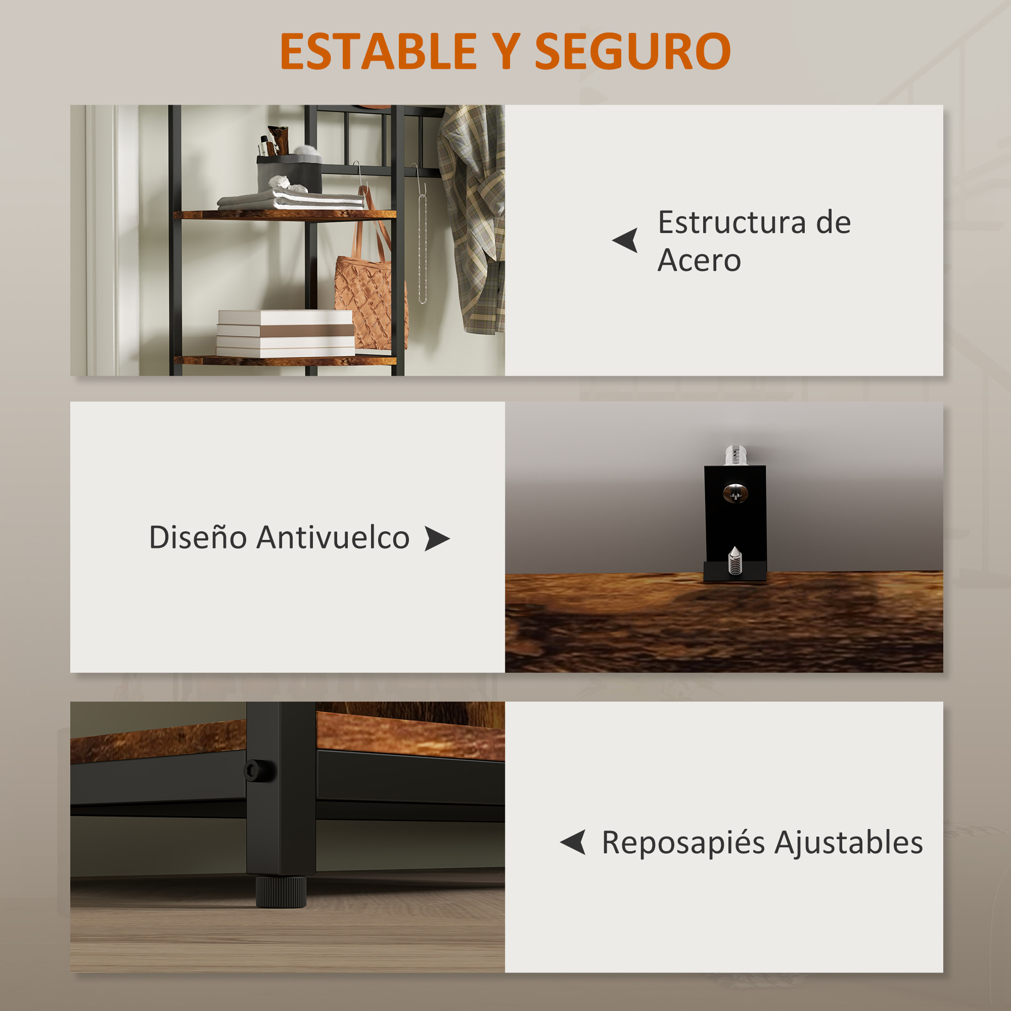Perchero Zapatero Perchero Entrada Recibidor 4 en 1 con Banco Zapatero de 2 Pisos Estantes Ganchos Compartimento y Sistema Anti-vuelco para Pasillo Dormitorio 120x35x180 cm Marrón Oscuro