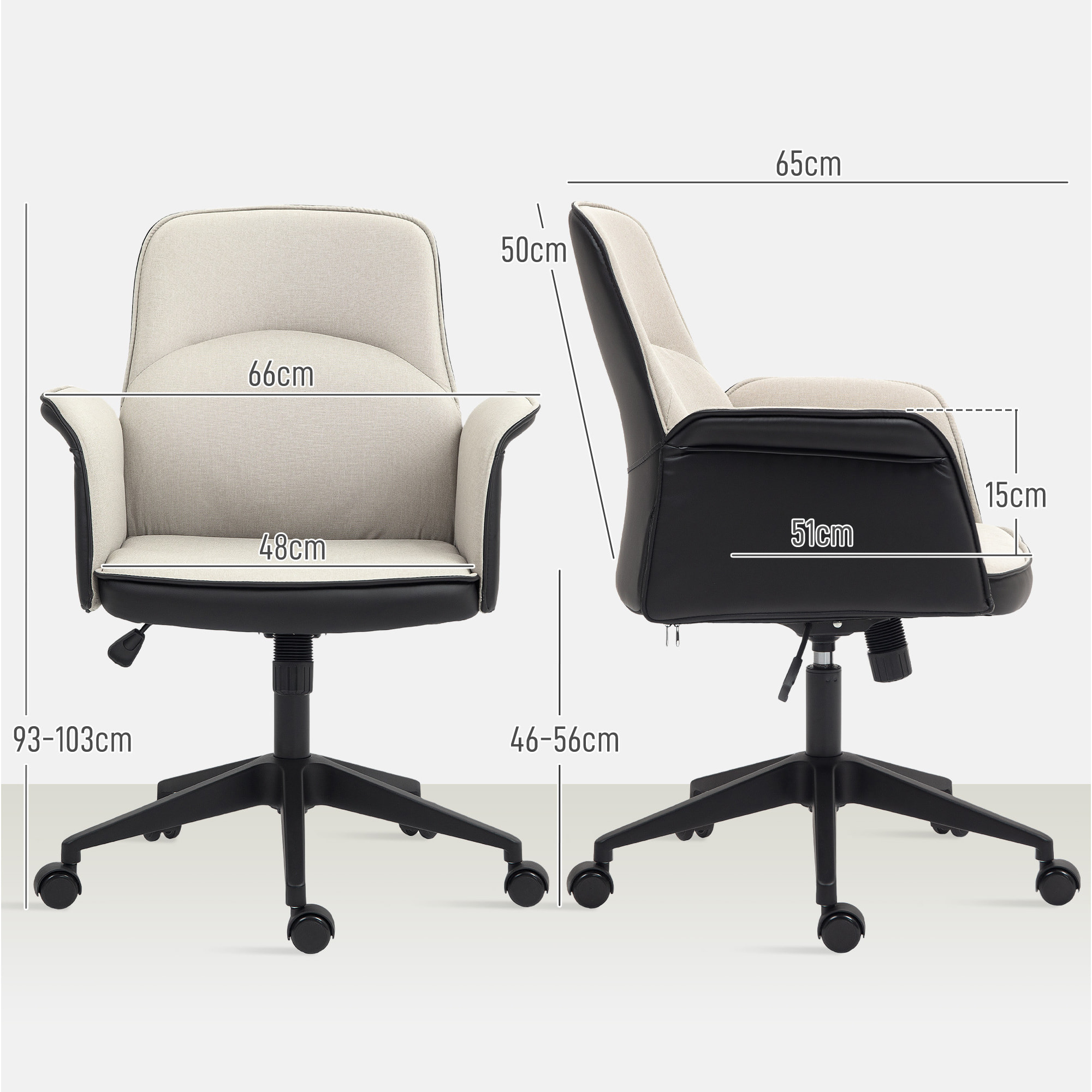 Silla de Oficina Giratoria Silla de Escritorio Altura Ajustable con Función de Basculante y Reposabrazos Silla de Estudio Carga 120 kg Beige y Negro