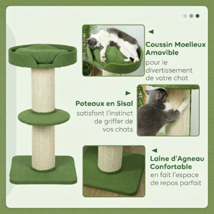 Arbre à chat avec griffoir centre d'activités 2 plateformes coussin vert