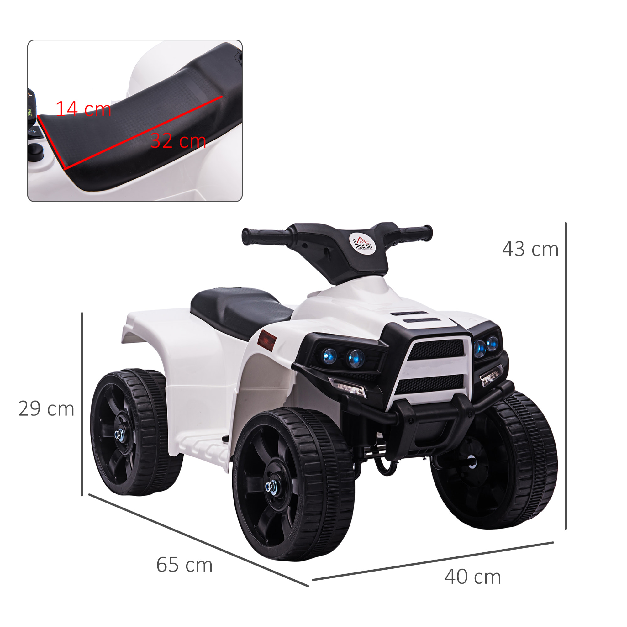 Voiture 4x4 quad buggy électrique enfant 18-36 mois 6 V 3 Km/h max. effet lumineux sonores métal PP blanc noir