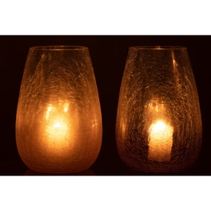 J-Line bougeoir Forme Oeuf Craquele - verre - mauve - large - 2 pcs