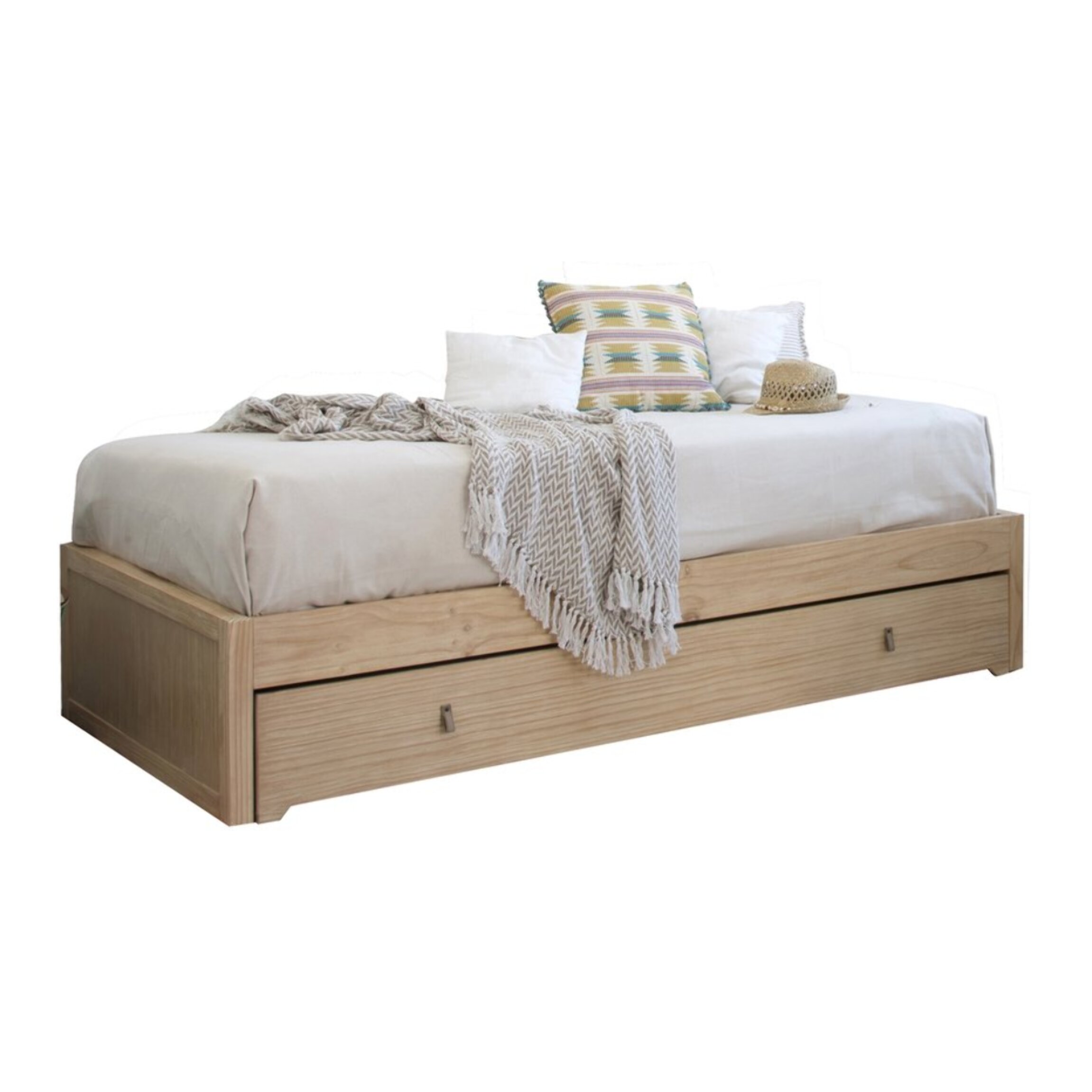 Lit gigogne Kumla -bois massif, panneau de mdf et placage naturel-couleur naturel 213 x 41 x 100 cm