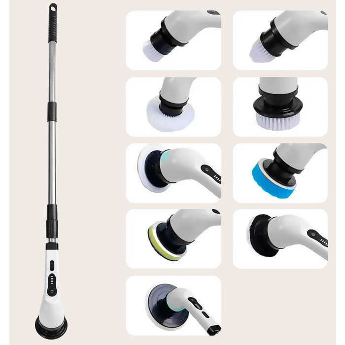 Cepillo de limpieza con 25W de potencia y 7 cabezales intercambiables diferentes.