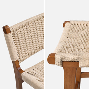 Tabouret de bar bois d'hévéa et assise en cordes 64cm (lot de 2) JOY