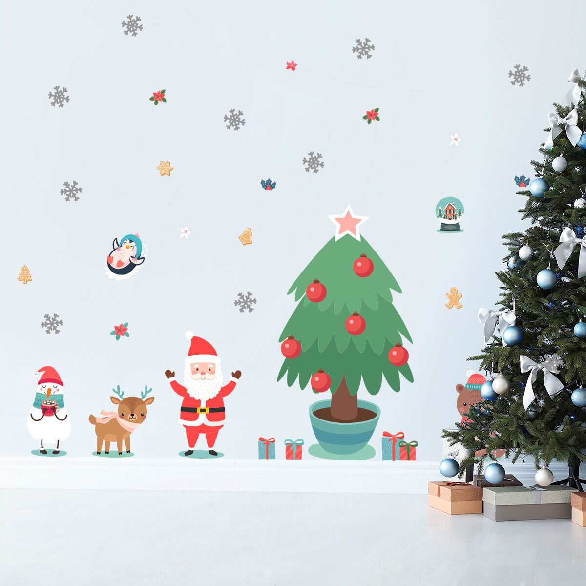 Stickers père Noël et les animaux scandinaves - Autocollants stickers adhésifs noël - décoration fêtes