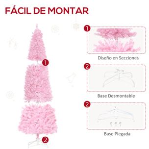 HOMCOM Árbol de Navidad Artificial Altura 180 cm Ignífugo con 618 Ramas 300 Luces LED IP20 Hojas de PVC Apertura Automática Base Plegable y Soporte Metálico Decoración Navideña para Interiores Rosa