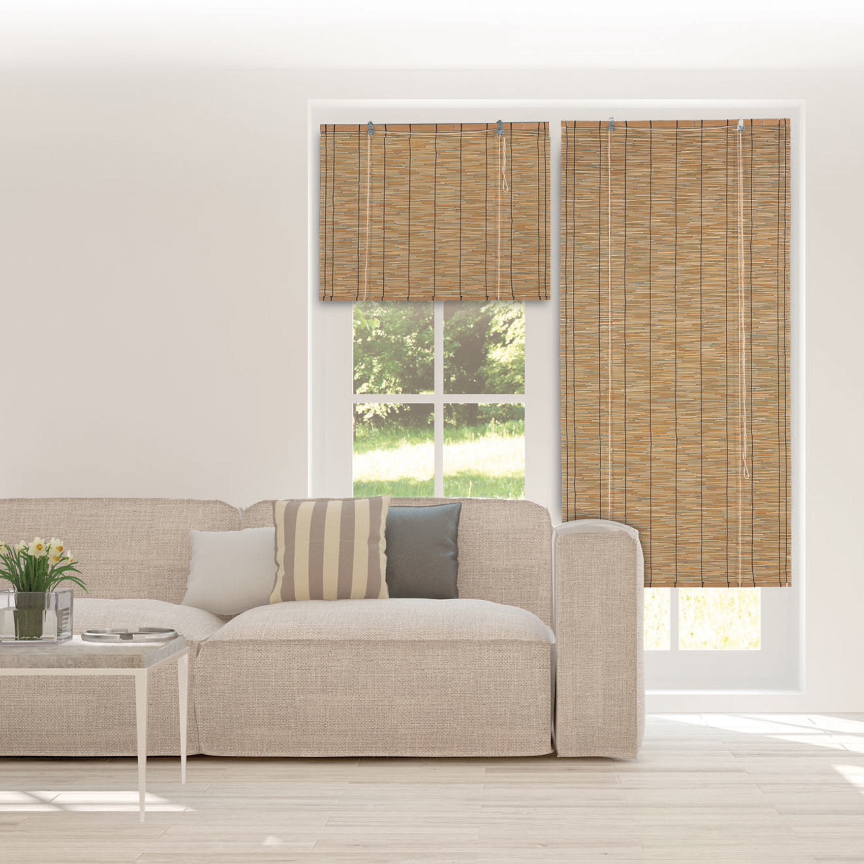 Store en baguettes de roseau avec enrouleur - Naturel