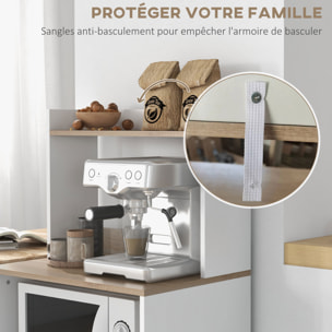 Meuble de rangement desserte de cuisine pour micro-ondes avec placard tiroir étagère supérieur 60 x 40 x 131 cm naturel et blanc