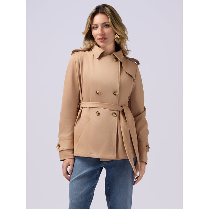 Oltre - Trench corto effetto scamosciati - Beige