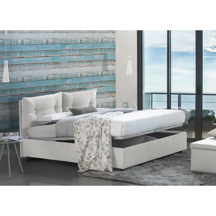 Letto singolo Albina, Letto contenitore con rivestimento in tessuto, 100% Made in Italy, Apertura frontale, con materasso Cm 80x190 incluso, Bianco