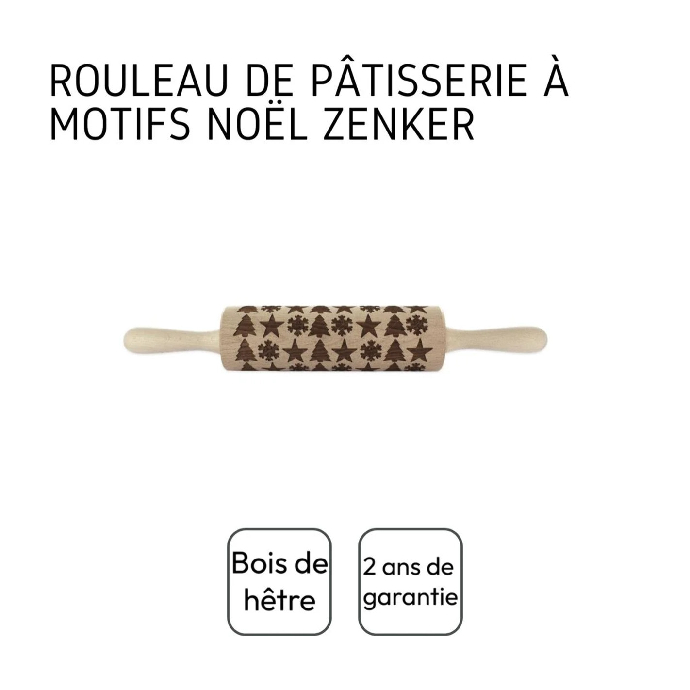 Rouleau à pâtisserie en bois motif noël 39 cm Fackelmann Noël