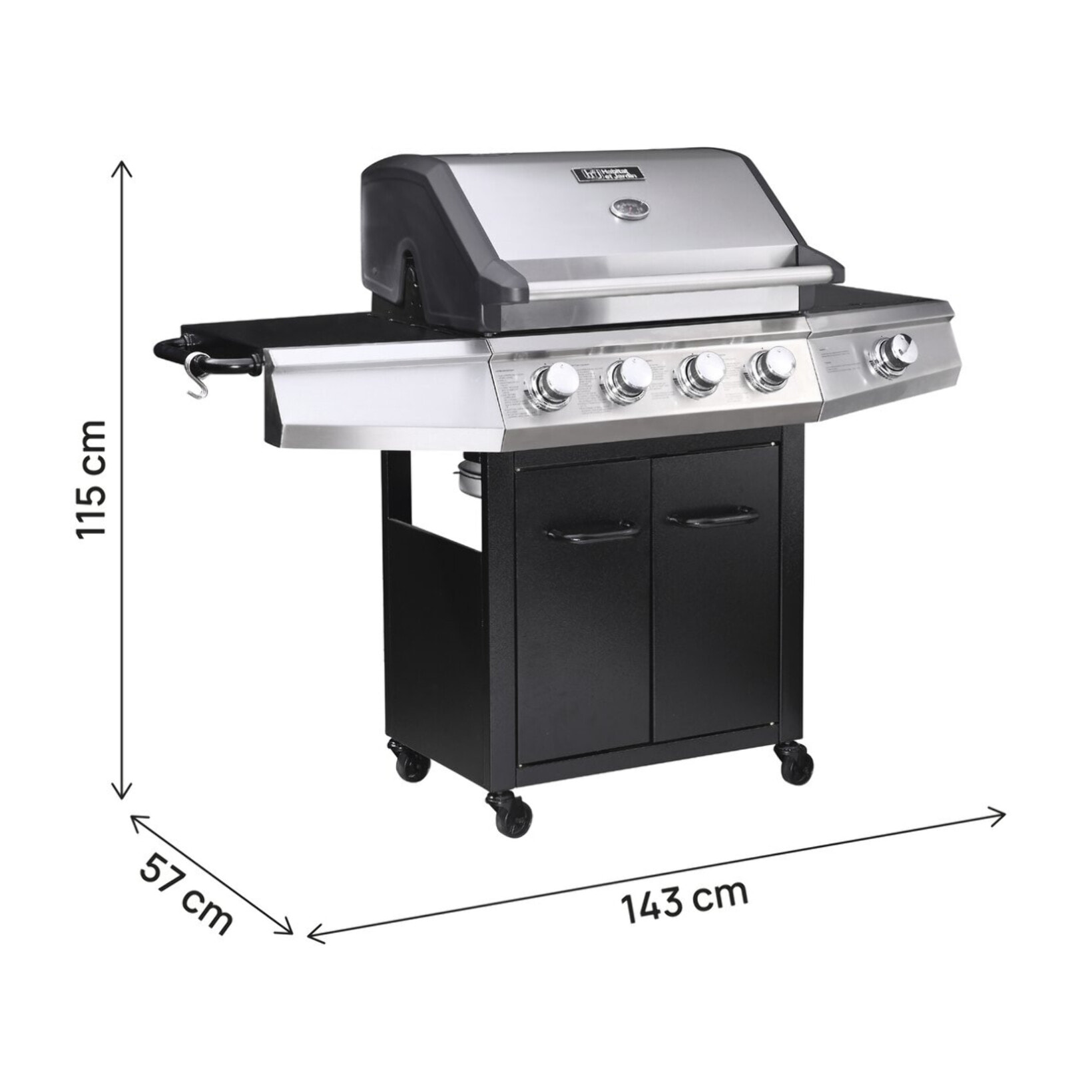 Barbecue gaz "Bingo 5" - 5 Brûleurs dont 1 latéral - 15.2kW + Housse protection - Noir