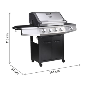 Barbecue gaz "Bingo 5" - 5 Brûleurs dont 1 latéral - 15.2kW + Housse protection - Noir