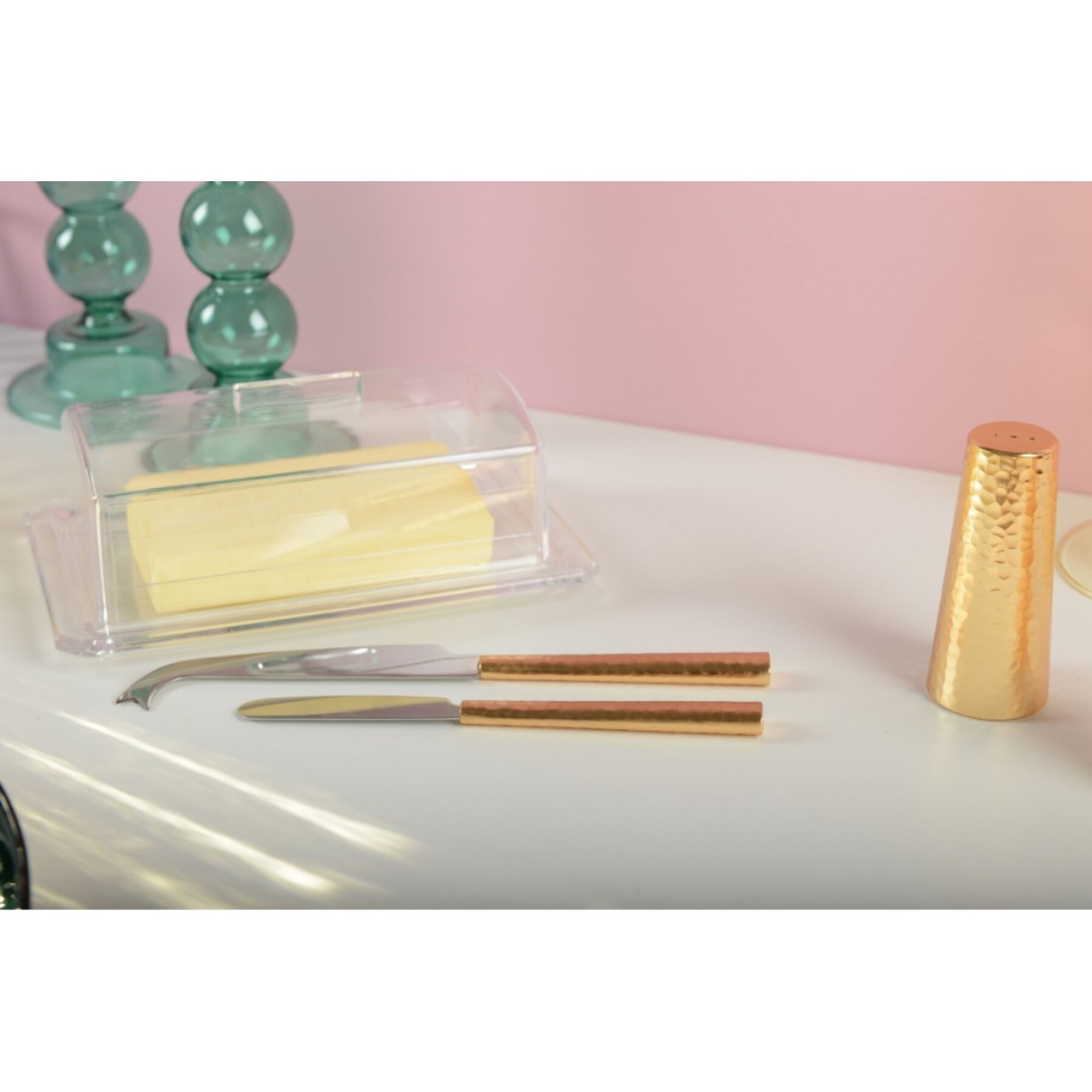 Set de 2 couteaux à fromage martelés dorés