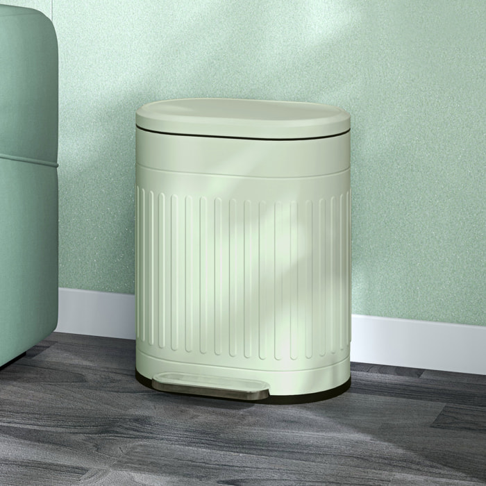Poubelle à pédale design ovale métal ondulé 20L vert sauge clair