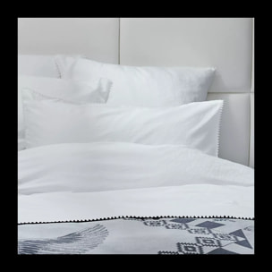 Taie d'oreiller satin de coton motif jacquard blanc Alula blanc