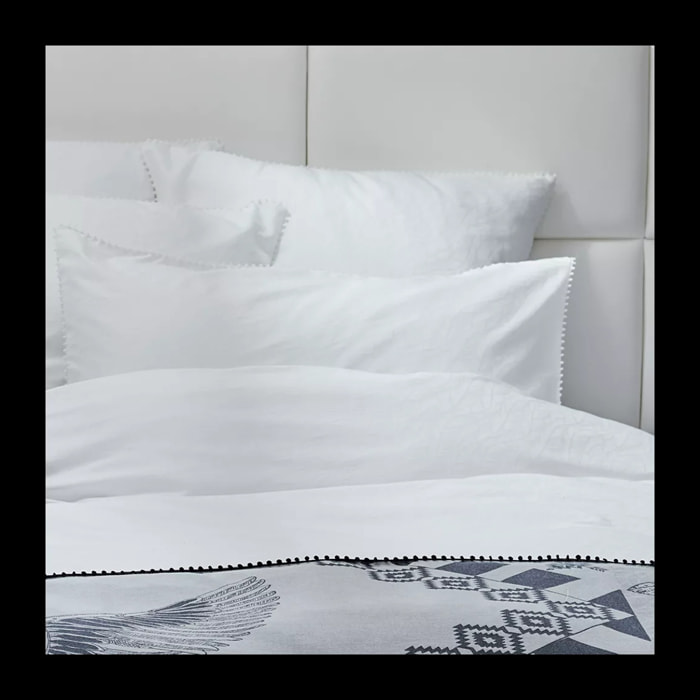 Taie d'oreiller satin de coton motif jacquard blanc Alula blanc