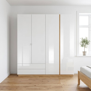 Armadio 4 Ante Con Cassetti Ripiani Guardaroba Moderno Multiuso Camera Da Letto Cameretta 2 Cassetti Salvaspazio 220 x 202.4 x 54 Cm Bianco E Rovere
