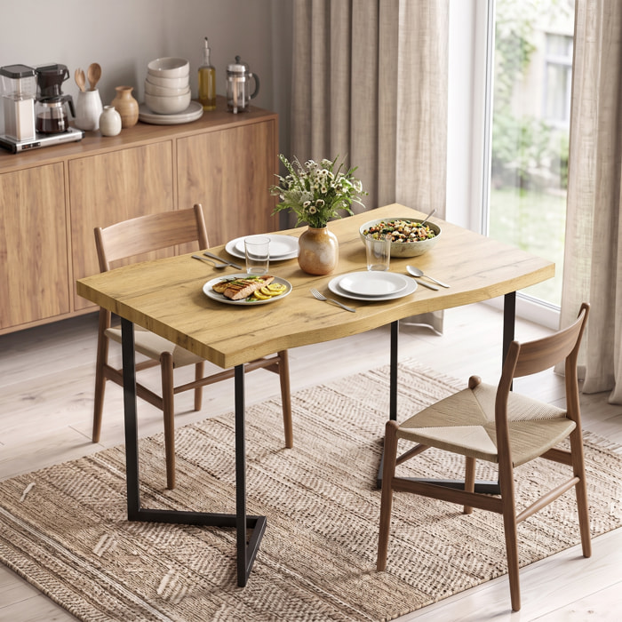Mesa de Comedor, Mesa de Cocina para 2 Personas con Tablero Grueso, Patas Metálicas, Estilo Moderno, para Sala de Estar, 110x67x75,5 cm, Roble
