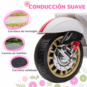 Moto Eléctrica para Niños de +3 Años con Licencia Vespa Moto de Batería para Niños 6V con USB MP3 Luz LED Radio FM Velocidad 3 km/h Carga 35 kg Blanco
