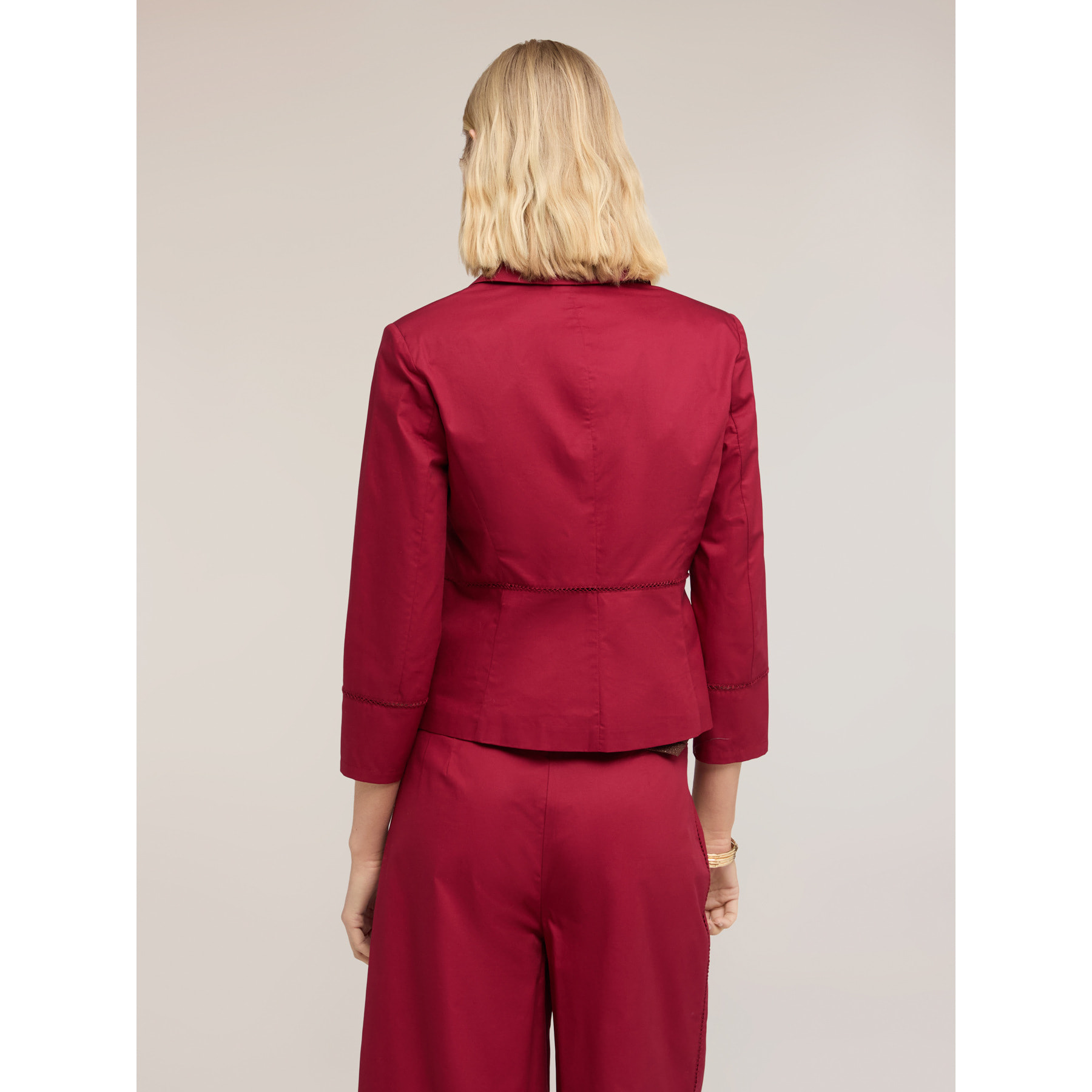 Motivi - Blazer de sarga de algodón con ajouré - Rojo
