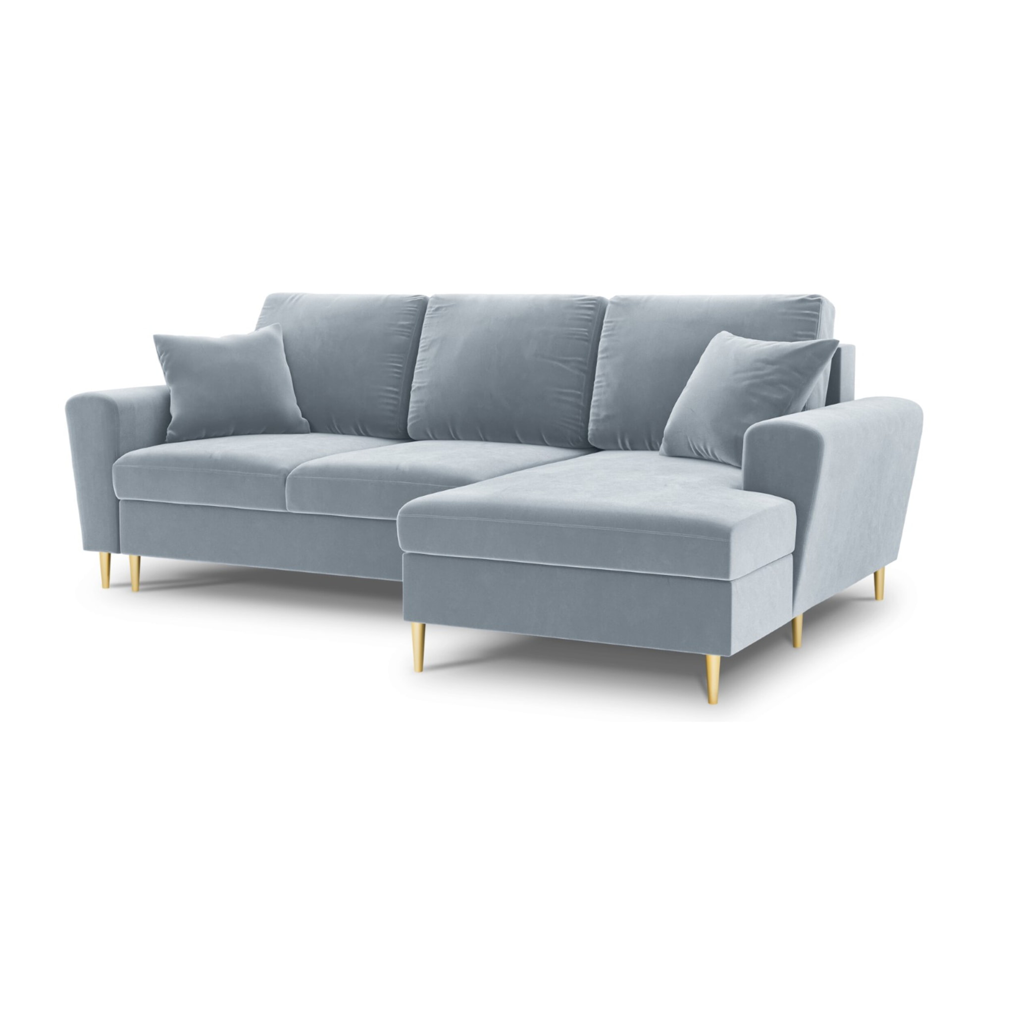 Canapé d'angle droit convertible avec coffre de rangement "Kyoto" 4 places en velours bleu clair