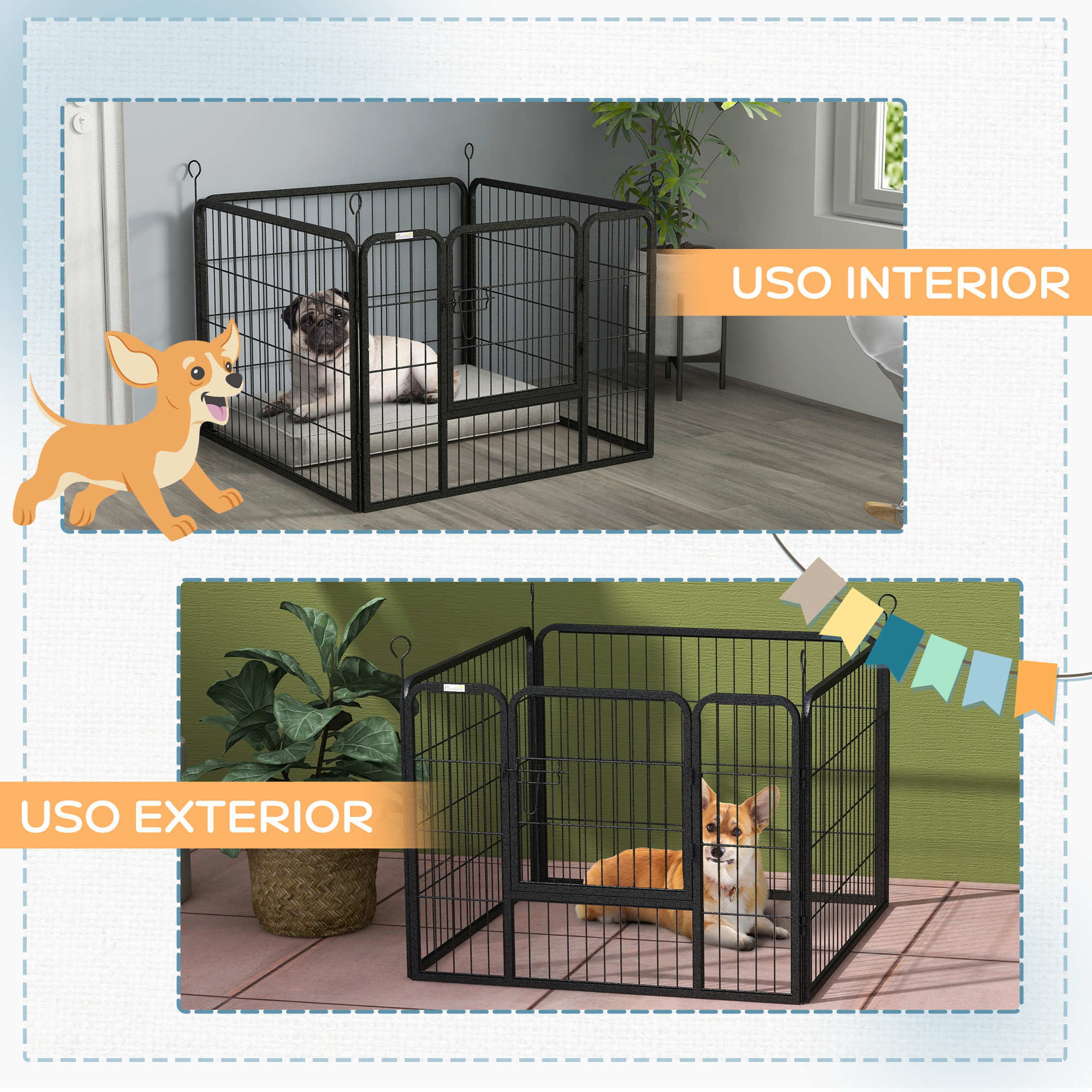 Parque para Perros de 4 Paneles 82x82x60 cm Parque de Juegos para Mascotas Plegable con Puerta de Pestillo y Marco de Metal para Interior y Exterior Gris